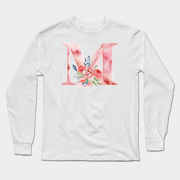 Floral Watercolor Monogram - M Long Sleeve T-Shirt by MysticMagpie